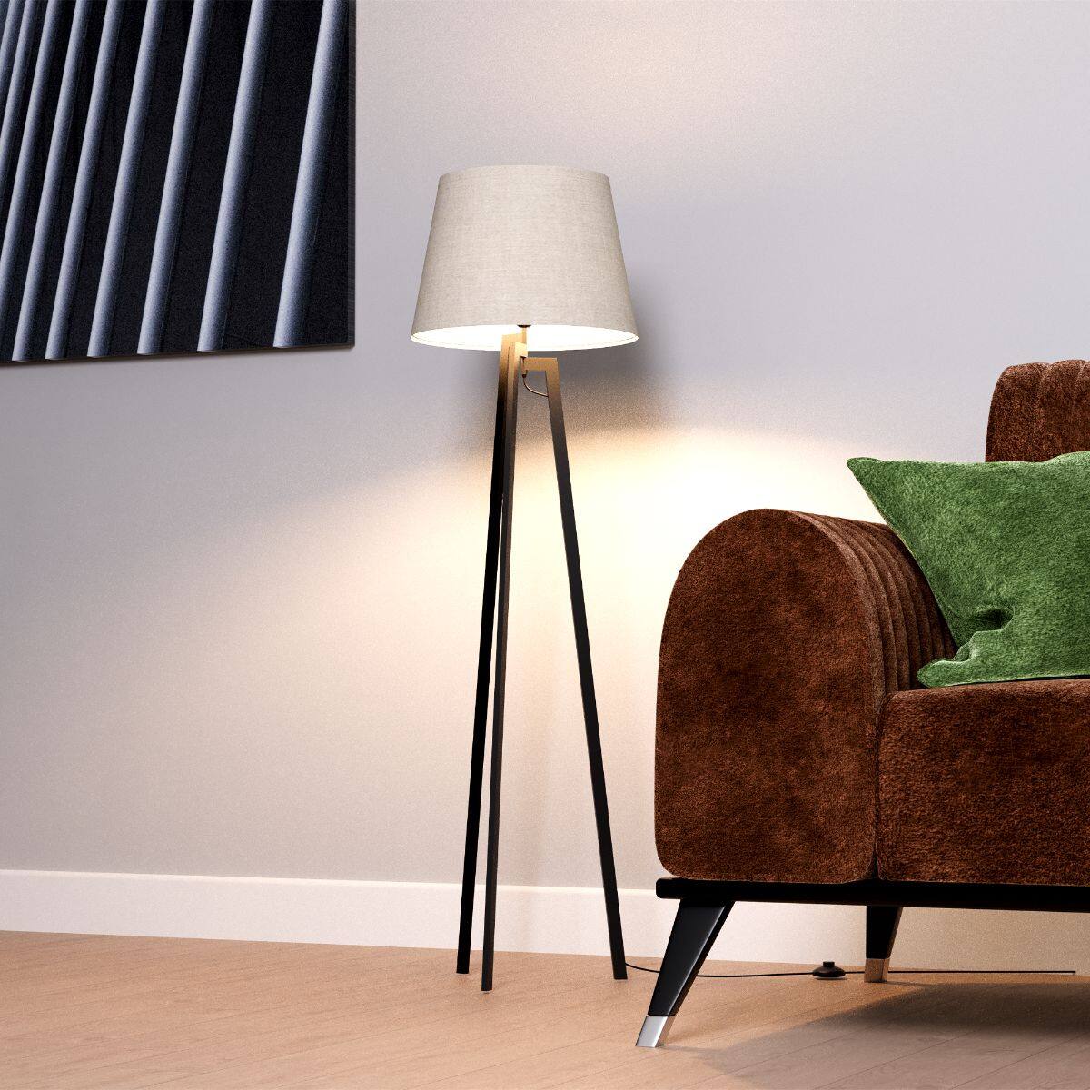 Left. Infibrite - Architectural Tripod 64 Inch Floor Lamp with Textured Shade, E26 Bulb Compatible - White.