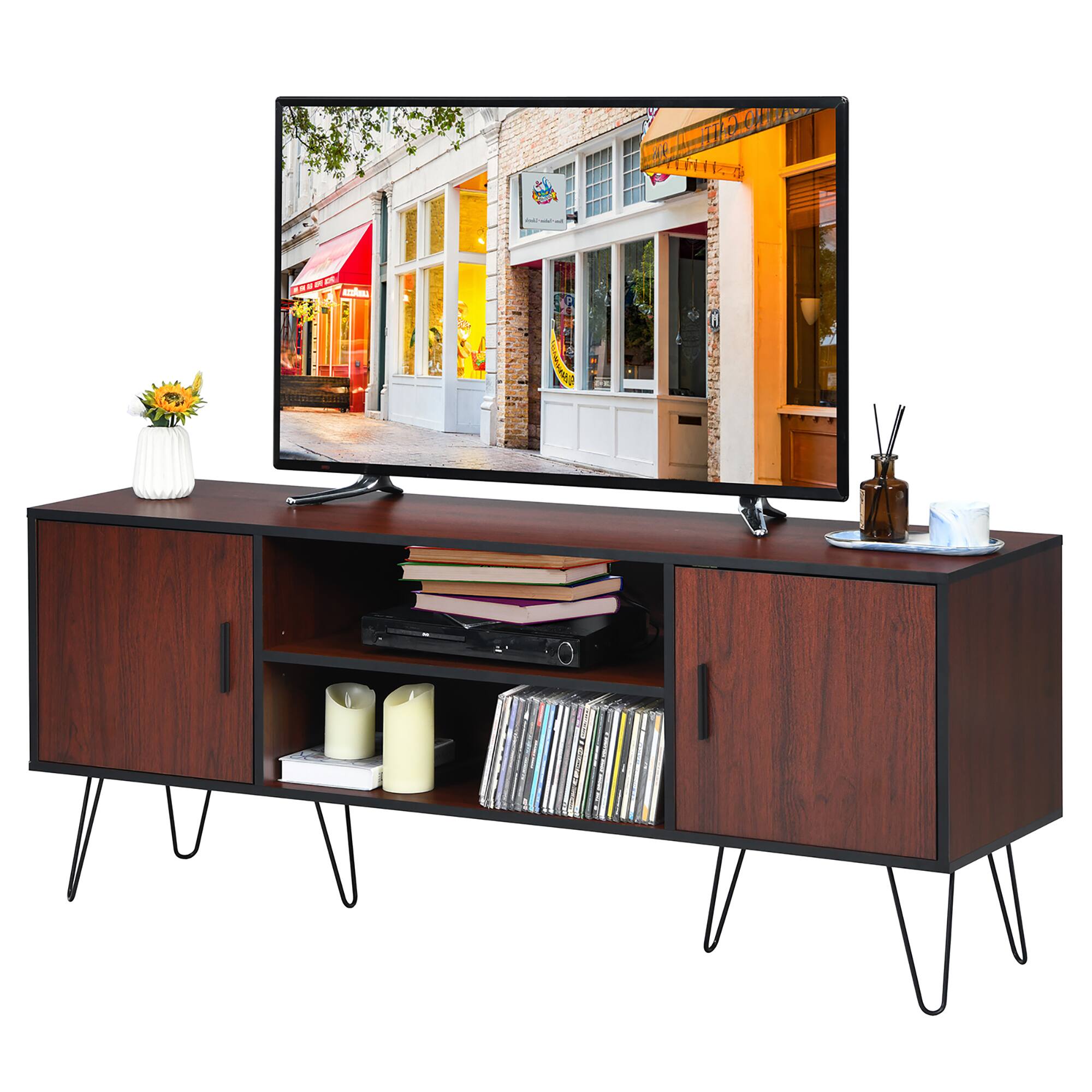 Alt View 20. Costway - 59'' TV Stand Entertainment Center Media Console Storage Cabinet Shelf - Teak.