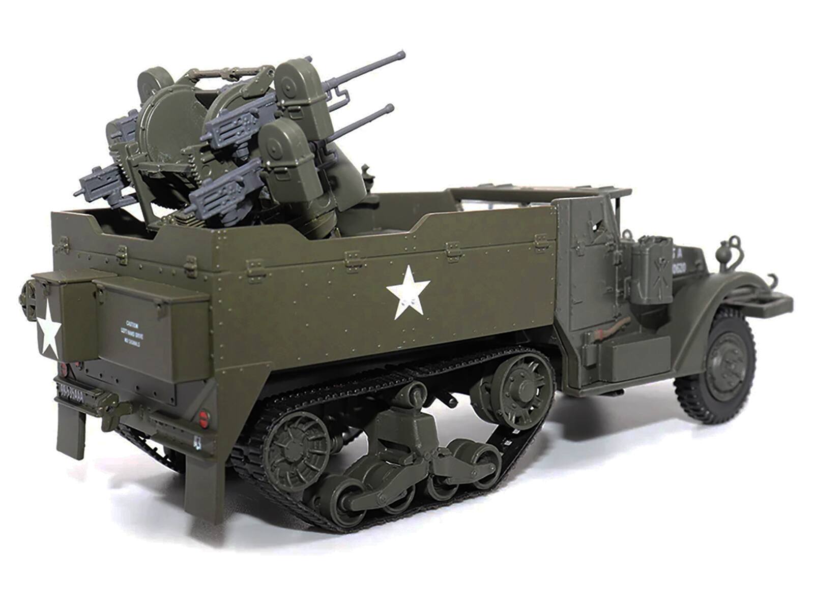 Angle. Militaria Die Cast - White M16 Multiple Gun Motor Carriage Olive Drab "United States Army" 1/43 Diecast Model by Militaria Die Cast - Green.