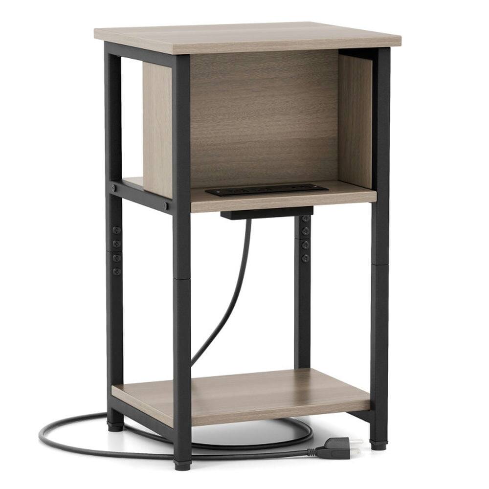 Front. Pefilos - 3-Tier End Table with USB Ports & Power Outlets-1 Piece, Nightstand Small Side Table, End Table for Bedroom Living Room - Gray.