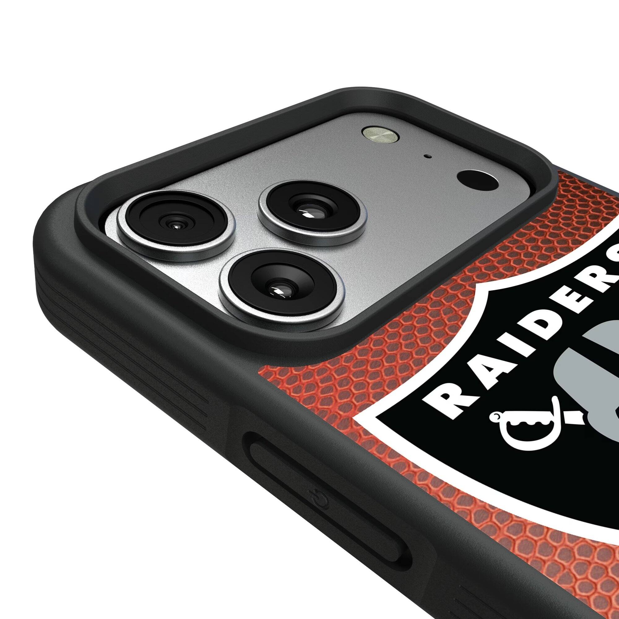 Alt View 2. Keyscaper - Las Vegas Raiders iPhone Bump Case with Football Design - 16 Plus - Multicolor.