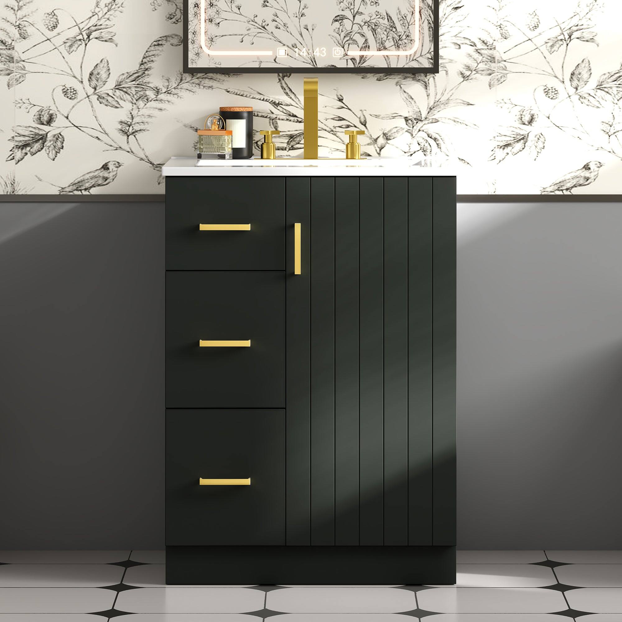 Alt View 4. Boyel Living - 24 Inch Modern Bathroom Vanity with Sink 2 Drawers and Soft Close Door Black - Black.