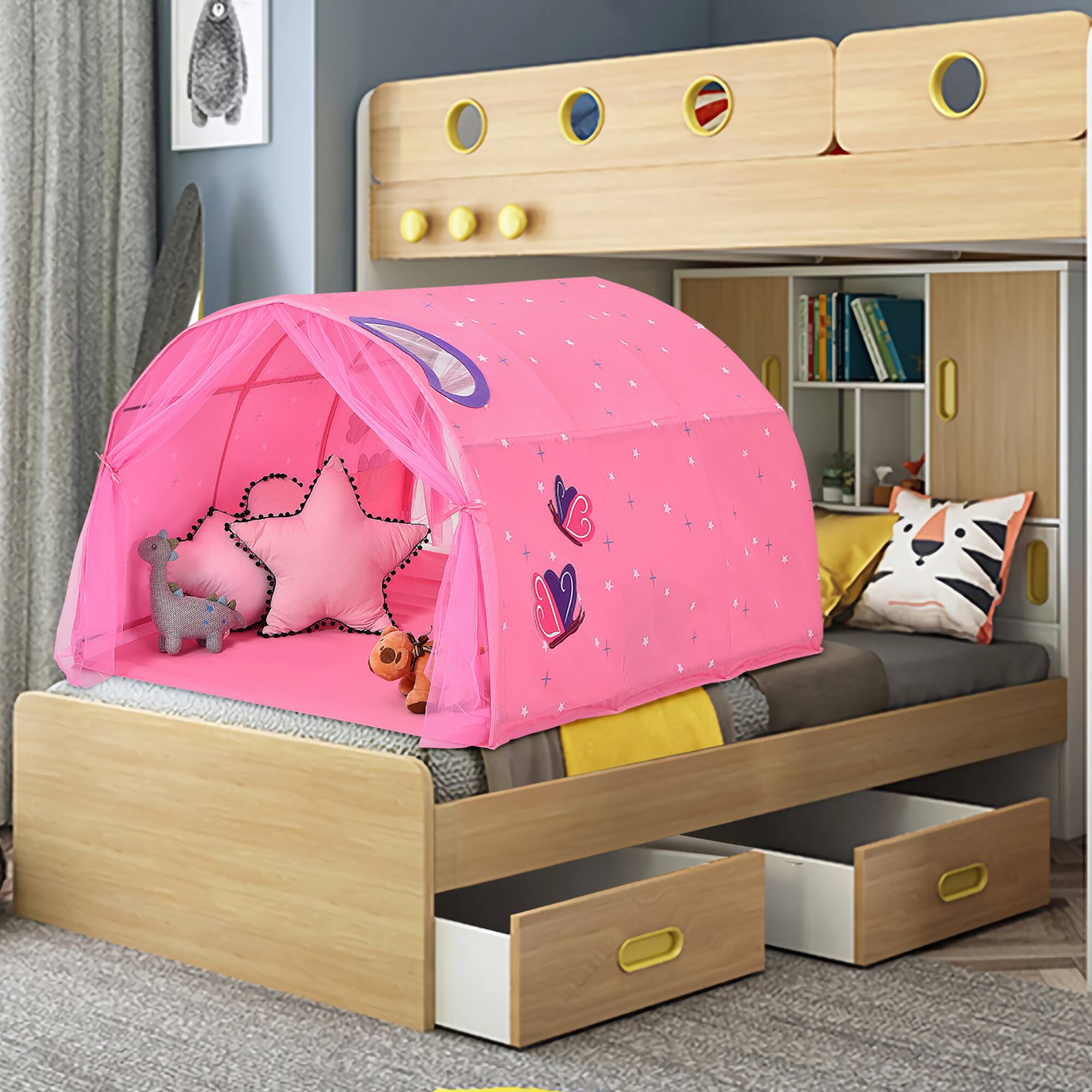 Alt View 9. Costway - Costway Kids Bed Tent Play Tent Portable Playhouse Twin Sleeping w/Carry Bag - Pink.