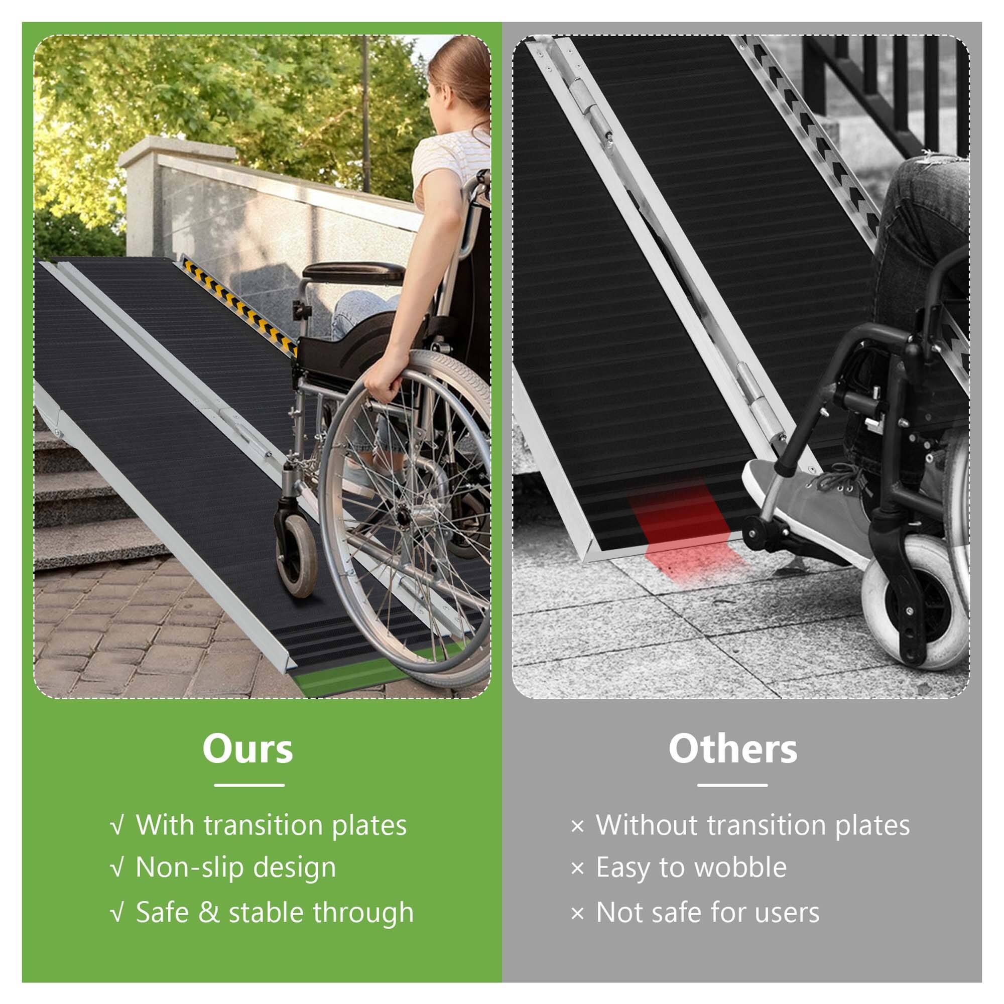 **Ours**

- With transition plates
- Non-slip design
- Safe & stable through

**Others**

- Without transition plates
- Easy to wobble
- Not safe for users
