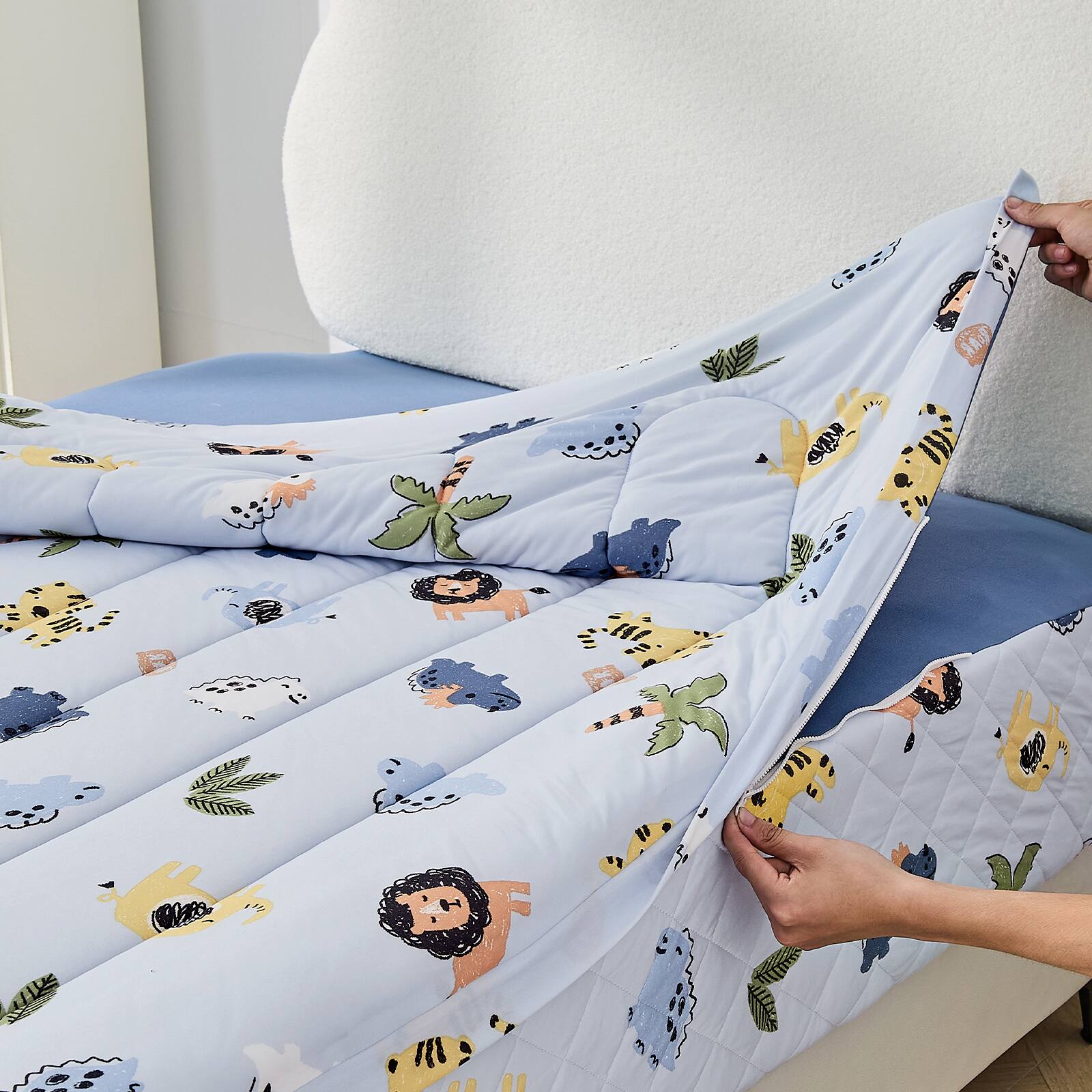 Alt View 4. Bestier - Kids Twin All-Season Comforter Set with Zipper Bedding, Lightweight Cartoon Bed-in-a-Bag - Blue.