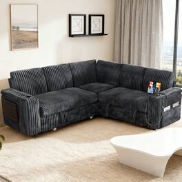 Dyonery - 85" Modular Sectional Sofa with Pull Out Bed,Corduroy Fabric 5 Seat Sectional Sofa with Storage,for Living Room - Dark Dray