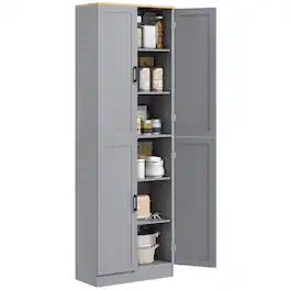 Homcom - Kitchen Pantry, 4-Door Kitchen Pantry Cabinet with Adjustable Shelves and Doors - Gray