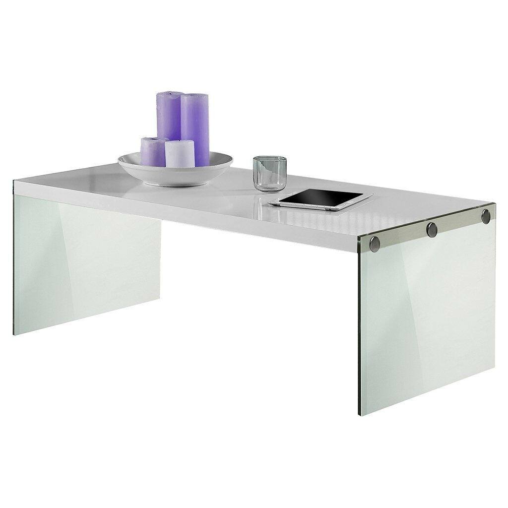 Front. Hivvago - White Modern Rectangular Coffee Table with Tempered Glass Legs - White.