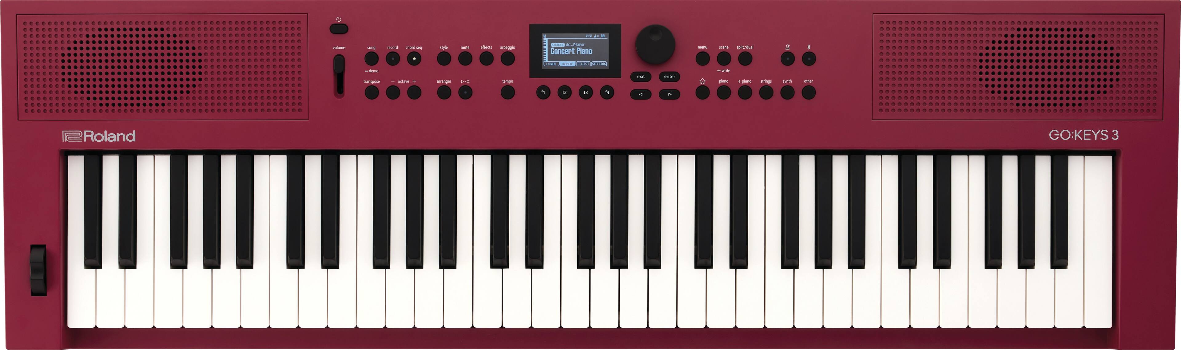 Sure, here is the corrected and grouped text from the image:

- Roland
- GO:KEYS 3
- Concert Piano
- Roland GO:KEYS 3
