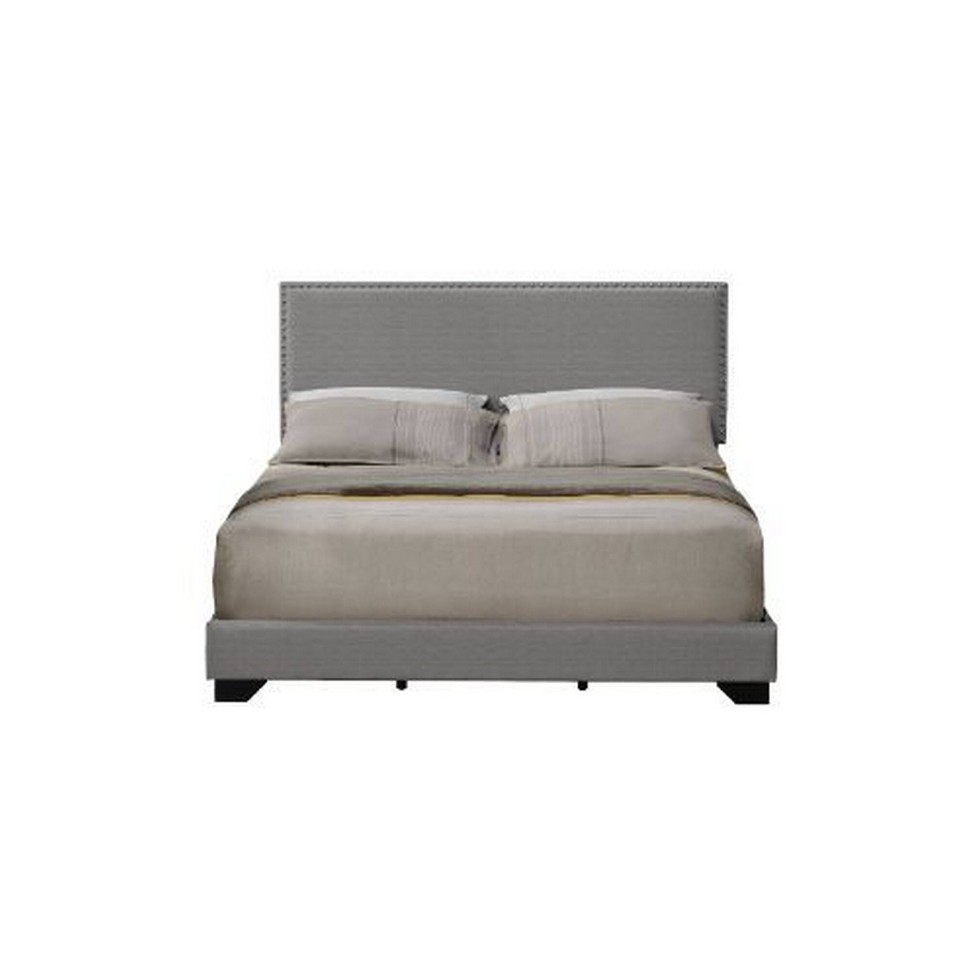 Alt View 1. Manhattan Lane - Queen Size Bed with Fabric Upholstery and Nailhead Accent, Gray - Gray.