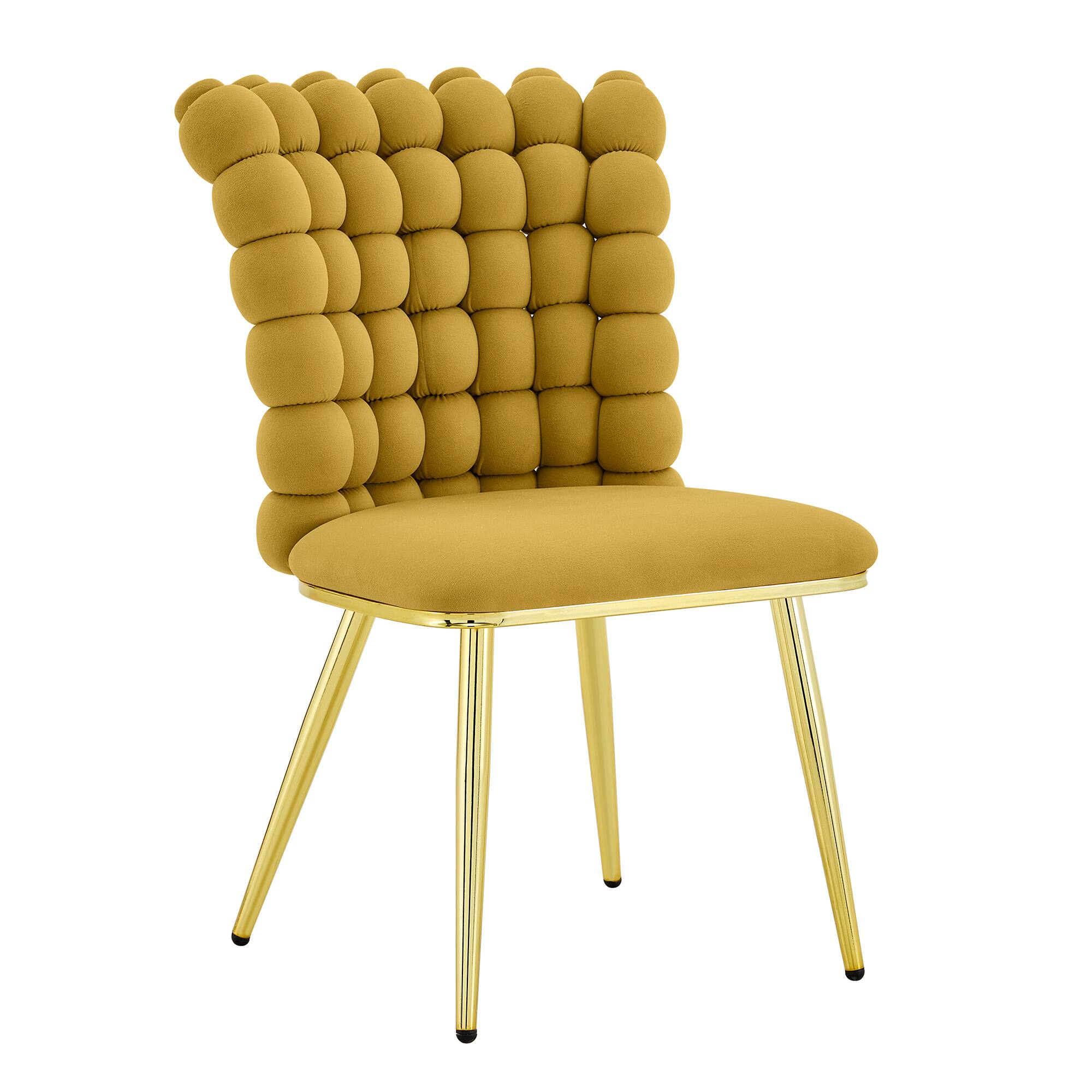 Alt View 9. Loheer - Loheer Accent Dining Chair Tufted Upholstered Vanity Chair with Gold Legs 1.6 ft - Gold,Yellow.