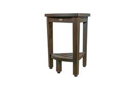 DecoTeak - SnazzyCorner 15" Teak Wood Corner Shower Bench with Shelf Finish - Woodland Brown