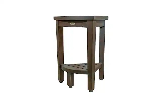 Front. DecoTeak - DecoTeak SnazzyCorner 15" Teak Wood Corner Shower Bench with Shelf in Woodland Brown Finish - Woodland Brown.