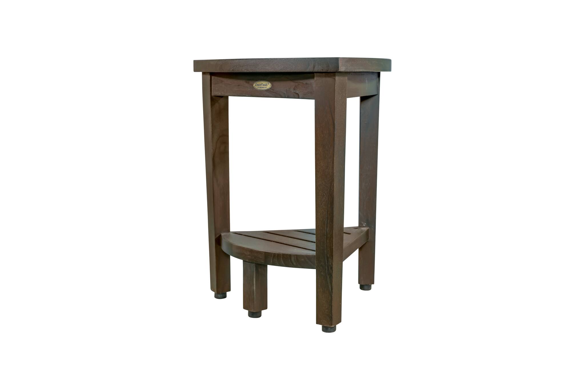 Front. DecoTeak - DecoTeak SnazzyCorner 15" Teak Wood Corner Shower Bench with Shelf in Woodland Brown Finish - Woodland Brown.
