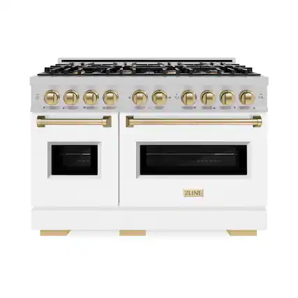 Front. ZLINE - 48 in. Wide 8 Burner Autograph Classic Dual Fuel Range with White and Bronze Accents (CDRSZ-WM-48-CB) - White.