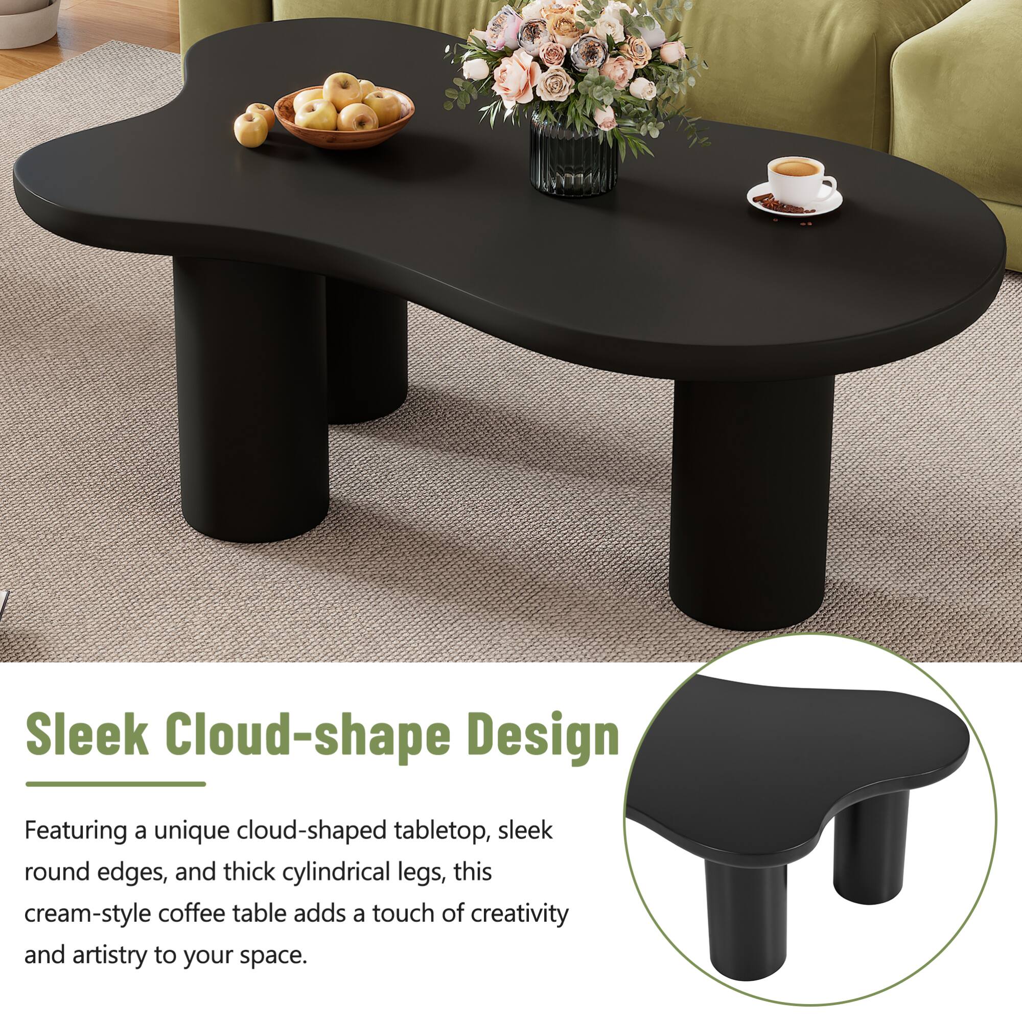Sleek Cloud-shape Design

Featuring a unique cloud-shaped tabletop, sleek round edges, and thick cylindrical legs, this cream-style coffee table adds a touch of creativity and artistry to your space.