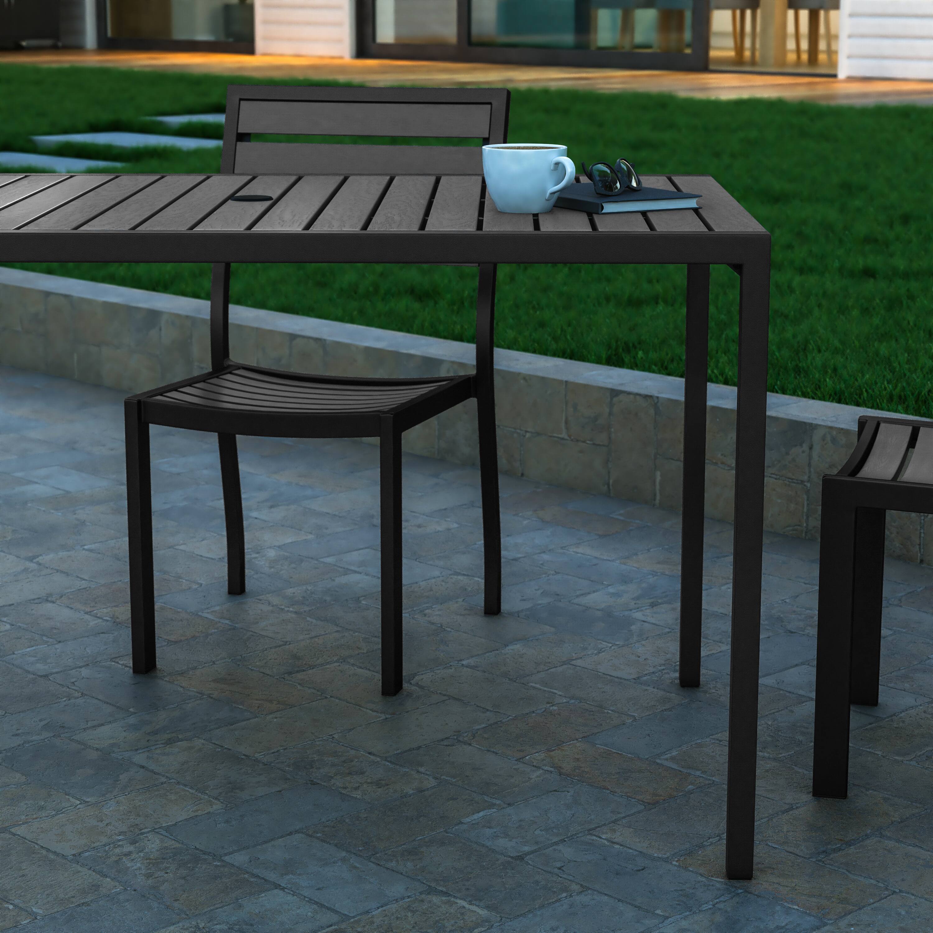 Alt View 4. Emma + Oliver - All-Weather Faux Teak Patio Dining Table with Steel Frame - Seats 4 - Gray Wash Teak.