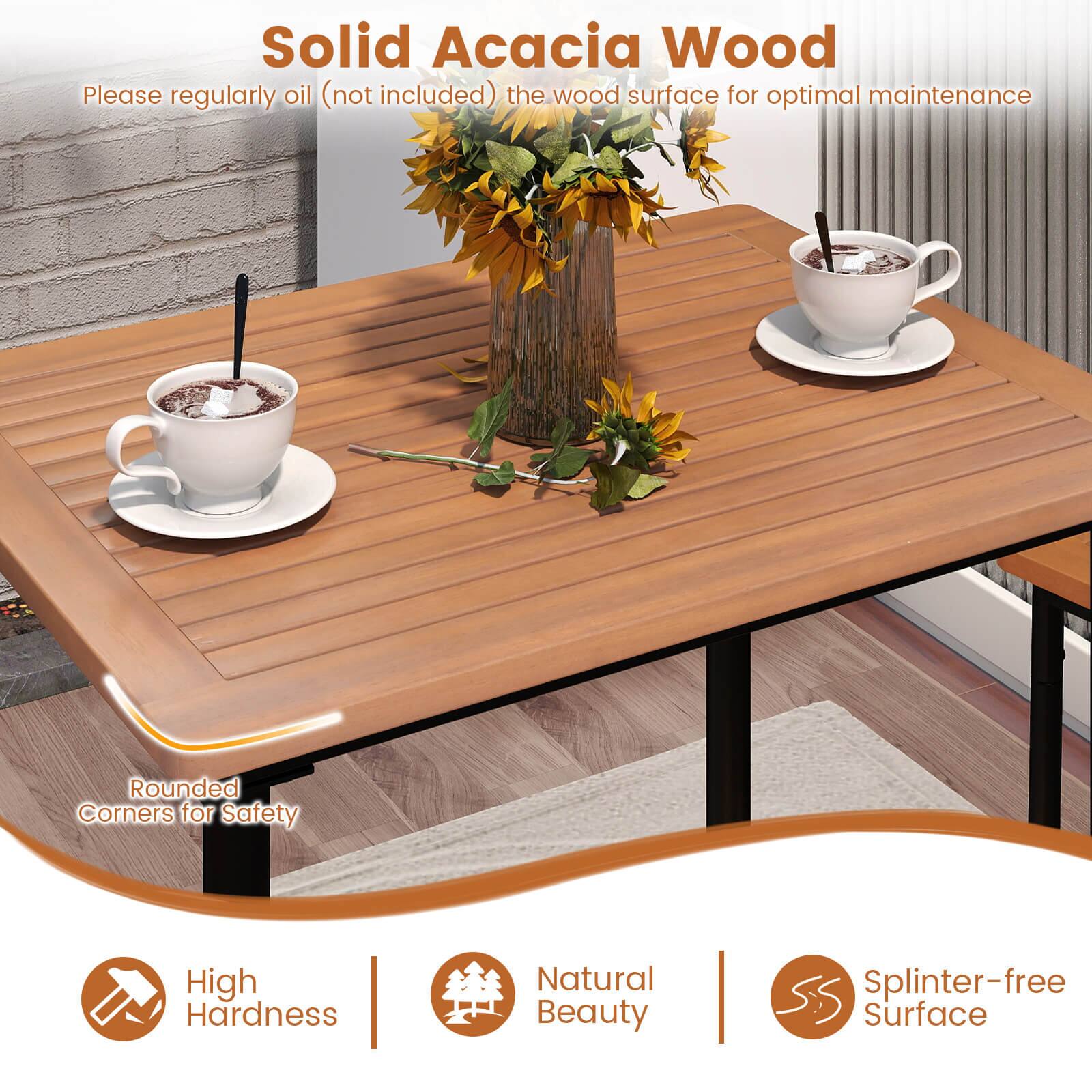 Solid Acacia Wood

Please regularly oil (not included) the wood surface for optimal maintenance

- Rounded Corners for Safety
- High Hardness
- Natural Beauty
- Splinter-free Surface