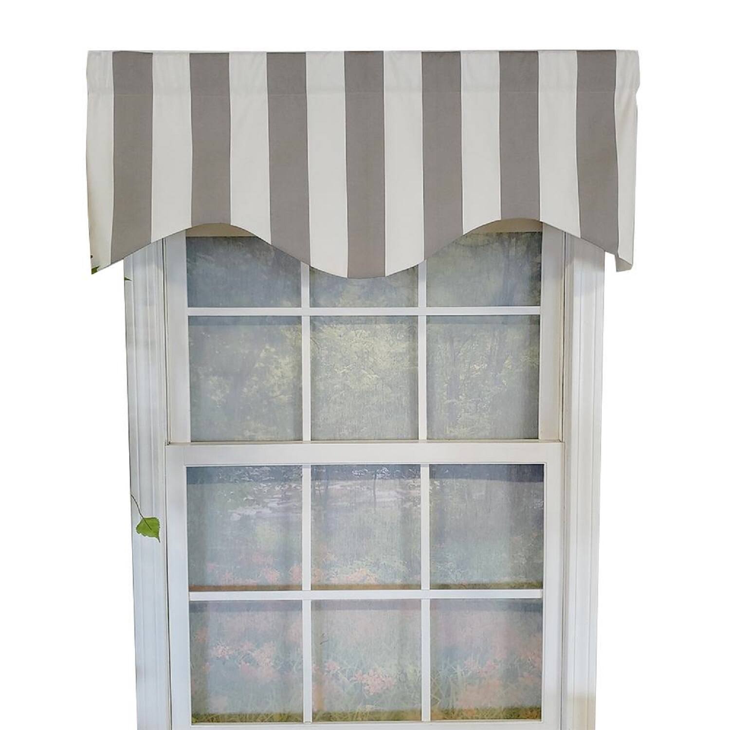 Front. RLF Home - RLF Home Cabana Stripe Cornice 3" Rod Pocket Lining Luxurious and Elegant Window Treatment Valance 50" x 17" Gray - Gray.