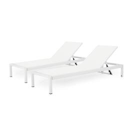 Ecooso - Set of 2 Adjustable Aluminum Chaise Lounges,Breathable Mesh, 5 Recline Positions, Wheels for Easy Mobility - White
