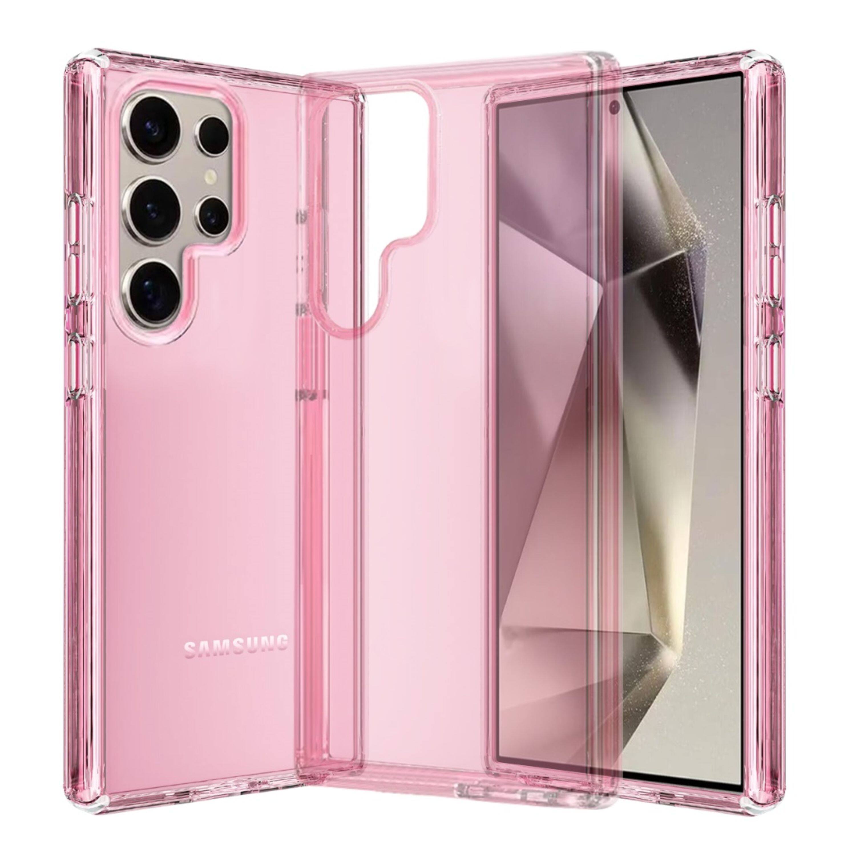 Angle. Kitcheniva - Ultra Thick 3mm Translucent Phone Case With Tempered Glass For Samsung S25 Ultra Pink - Pink.