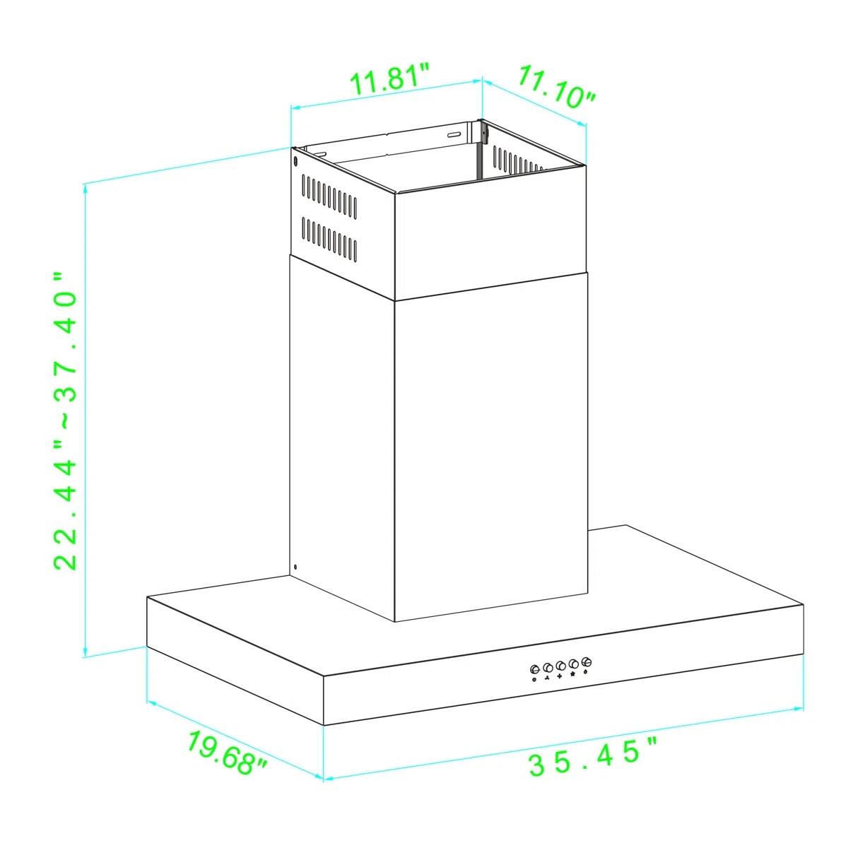 22.44" ~37.40", 19.68", 11.81", 11.10", 35.45"