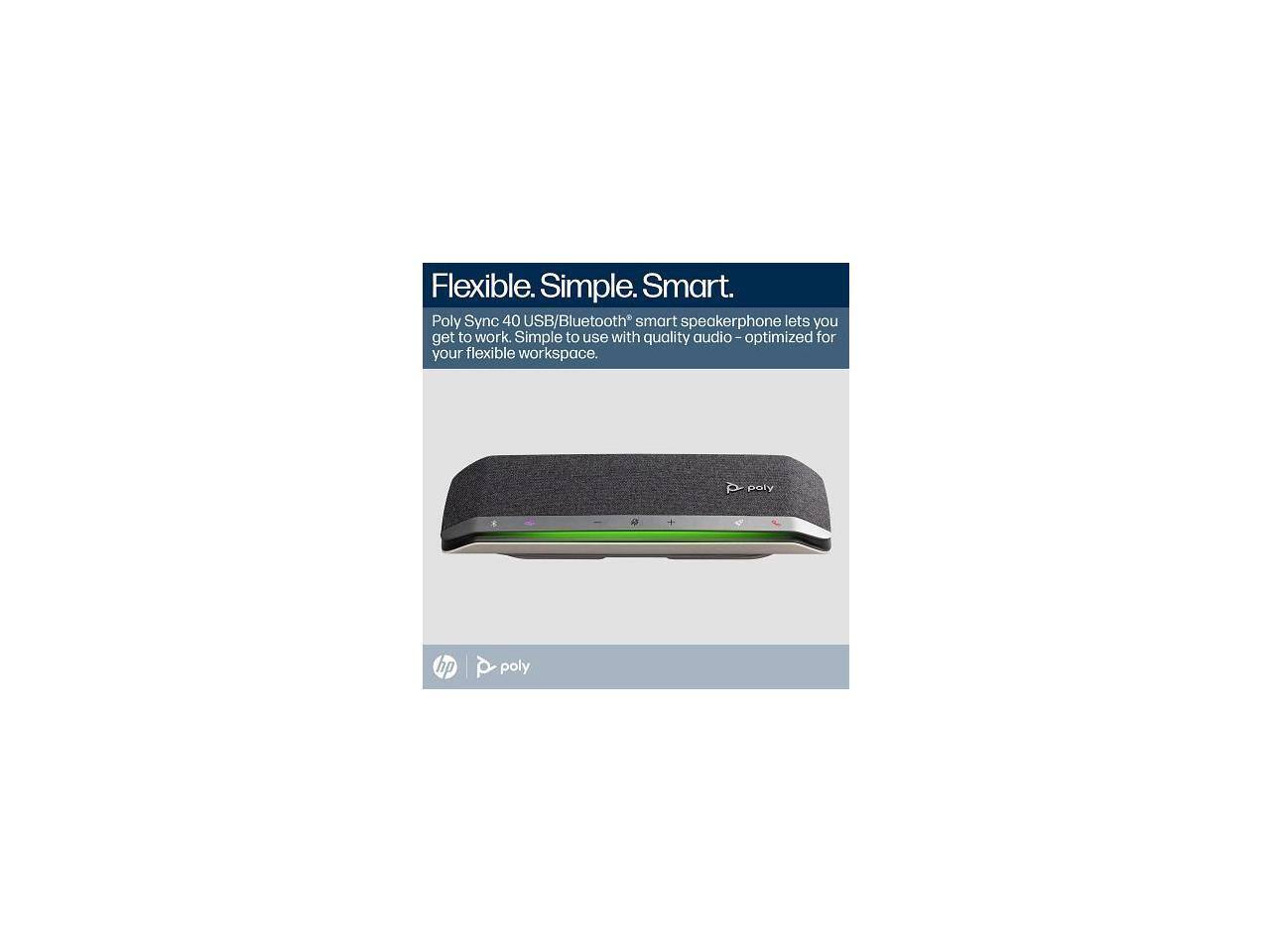 Flexible. Simple. Smart.  
Poly Sync 40 USB/Bluetooth® smart speakerphone lets you get to work. Simple to use with quality audio - optimized for your flexible workspace.  
hp poly