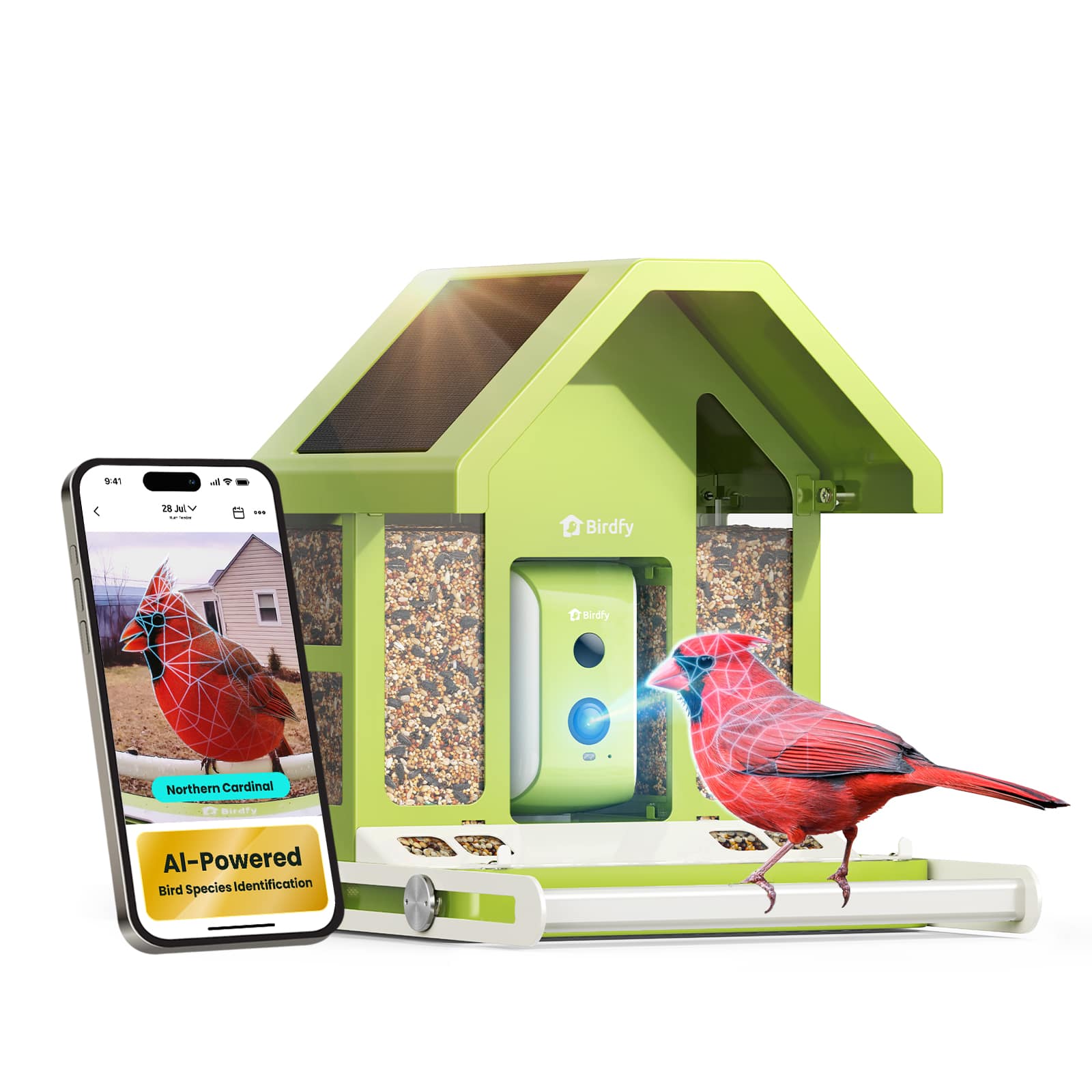 BIRDFY - Smart Bird Feeder with Camera, Durable Metal Bird Feeders for Outdoors, AI Identify Bird Species - Green
