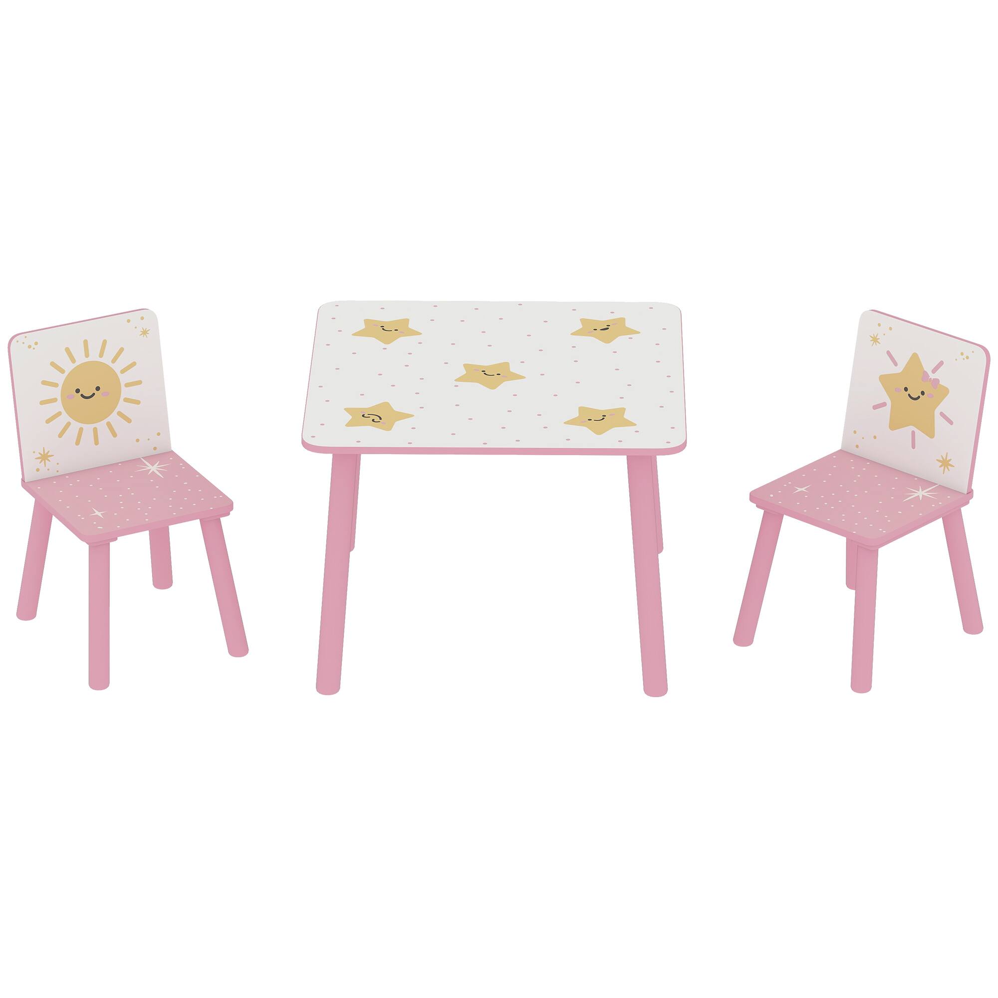 Front. Qaba - Kids Toddler Table and Chair Set Furniture for Boys and Girls Aged 3-8, Bedroom, Nursery - Pink.