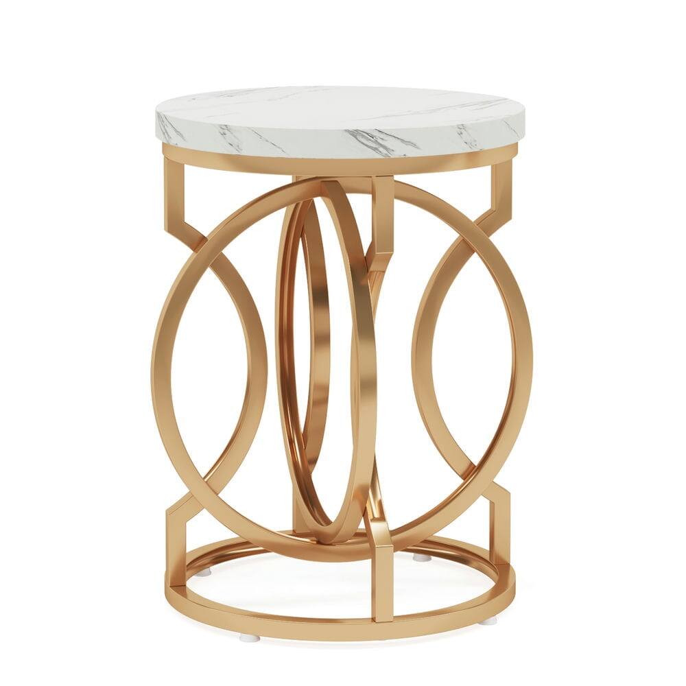 Back. Kadyn - Kadyn Sofa Side End Table, Round Couch Table, Modern Bedside Table with Faux Marble Top,White & Gold - White.