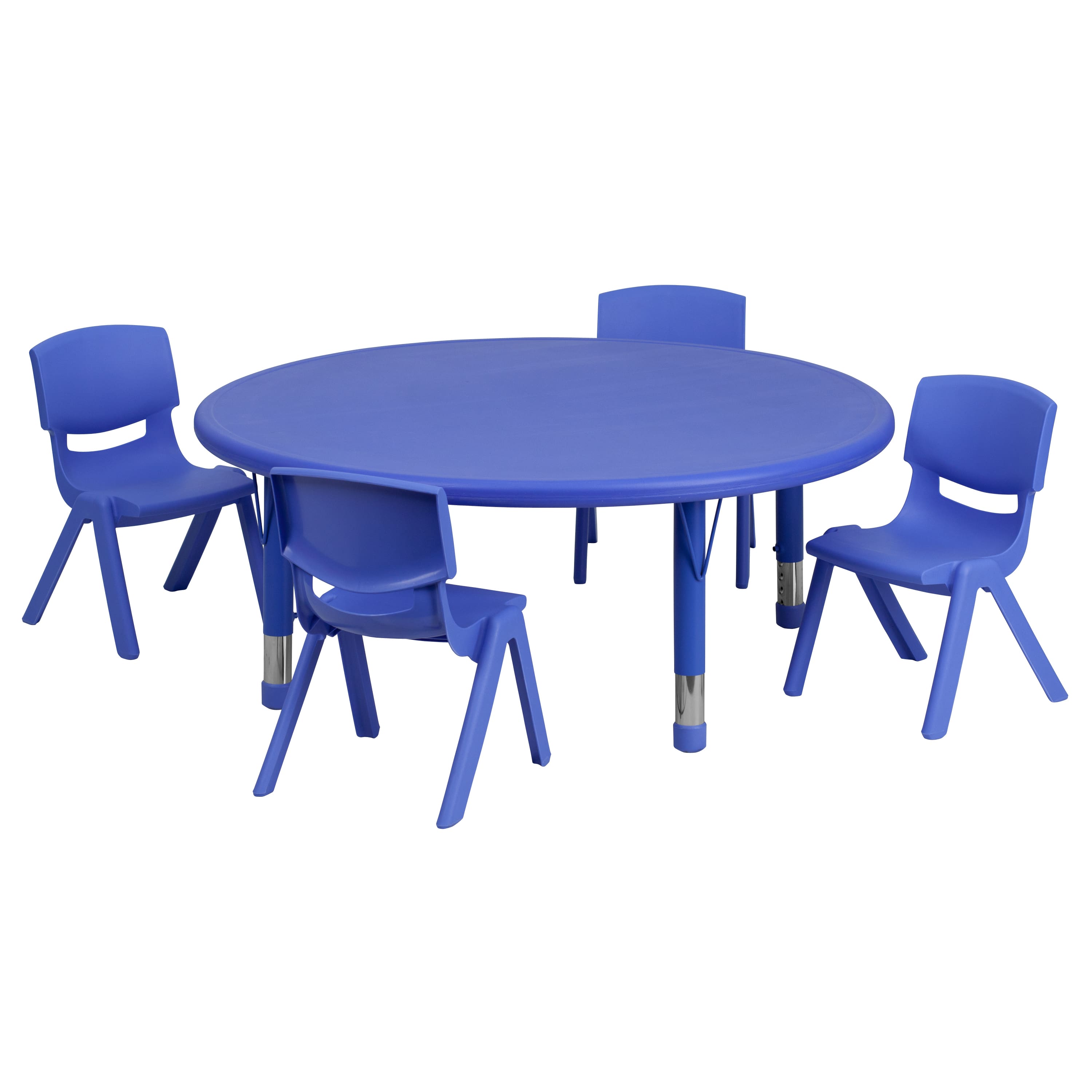 "Emma + Oliver - 45"" Round Plastic Height Adjustable Activity Table Set with 4 Chairs - Blue" price history on PriceWatchPro