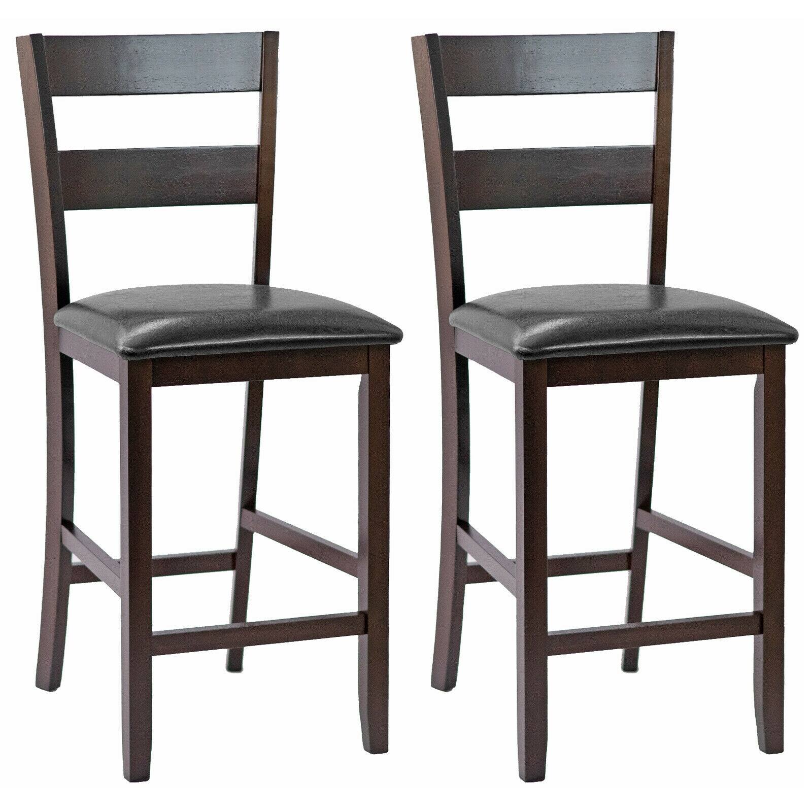 Front. Ecooso - 2 Pieces Upholstered Counter Height Bar Stools with PU Leather Seat and Footrest - Dark Espresso.