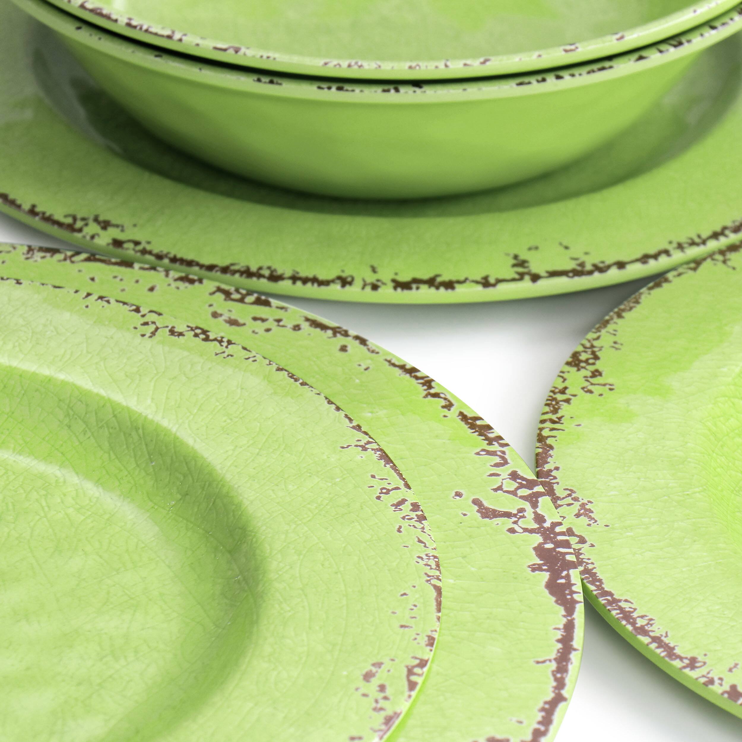Alt View 5. Gibson - Gibson Mauna 12 Piece Melamine Dinnerware Set in Crackle Green - Light Green.