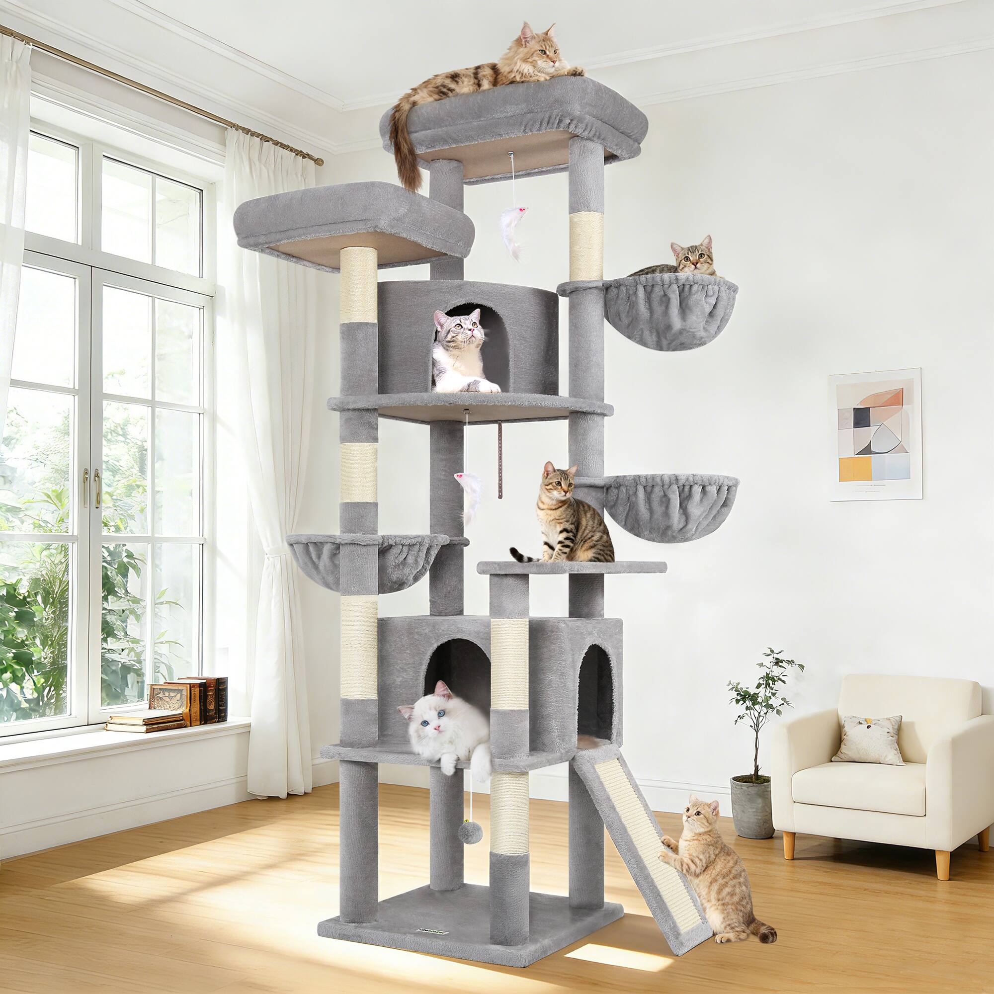 Globlazer 76 Inch Cat Tree for 2 3 Large Cats, Light Grey Gray - Best Buy