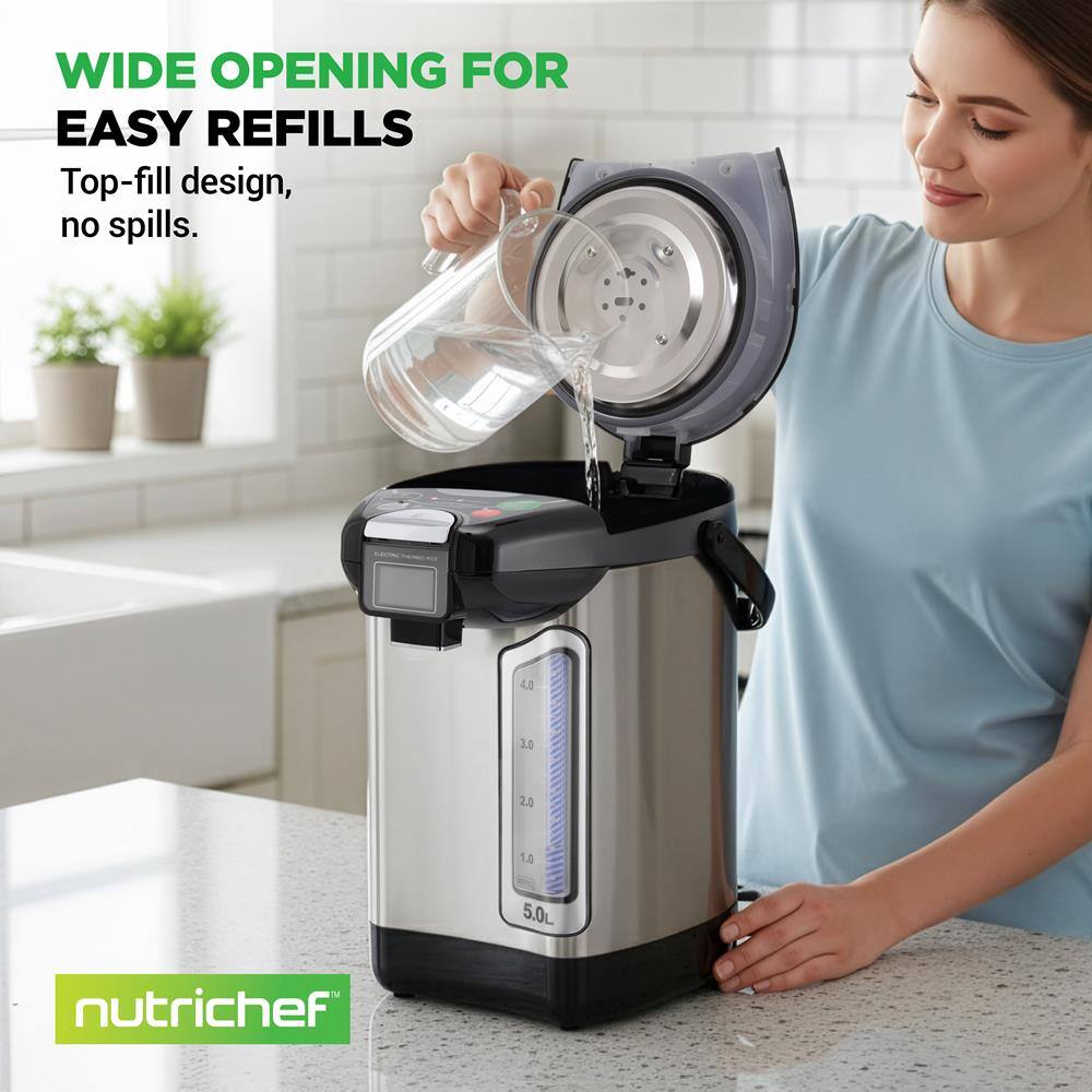 WIDE OPENING FOR EASY REFILLS  
Top-fill design, no spills.  

4.8 3.0 2.0 1.0 5.0L nutrichef