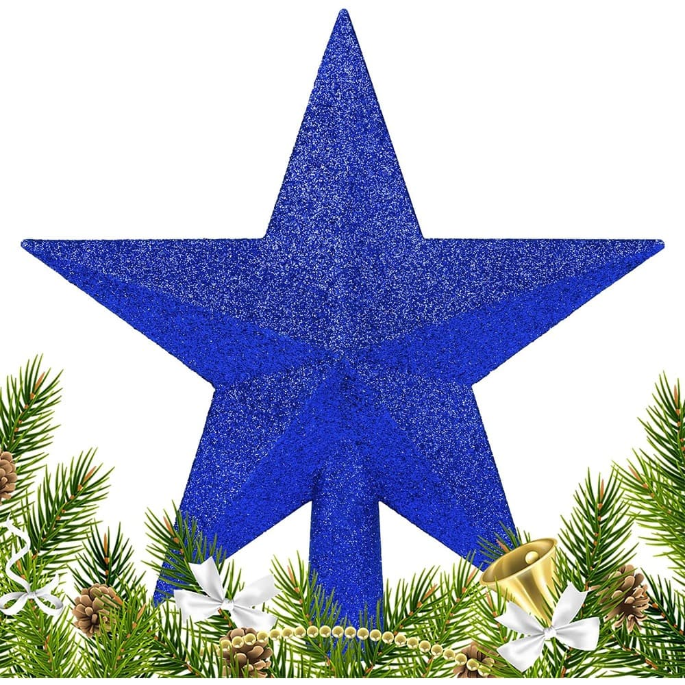 PARKER SLATER - Christmas Tree Topper – 7.9" Glitter Star, Xmas Tree Decoration - Blue
