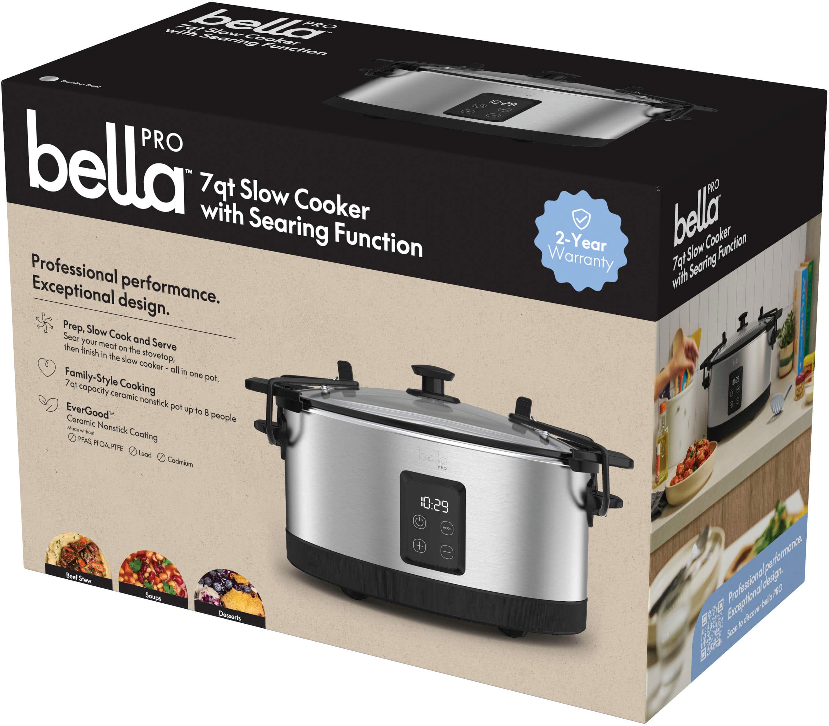 aed T bella Seering Spow Cocder PRO Funchon PRO bella 7qt with Slow Cooker Searing Function Professional Exceptional design. performance. Prep, Slow Sear your meat on the stovetop, slow cooker T all in one Family-Style 7q Cooking pot, copacity ceramic nonstick pot EverGood up of a Ceramic people Mate Nonstick MAS Cooting POA PTRE Lerel Codmium ... t PRO 2-Year bella Cooker Function Warranty 7ot Slow with Searing Beal Soew Sougs Desects 10:29 perfnc Professional otesin PRO tndo e Son