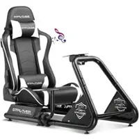 GTPlayer - Racing Simulator Cockpit with Seat and Bluetooth Speakers Sim Racing Cockpit - White - Front_Zoom