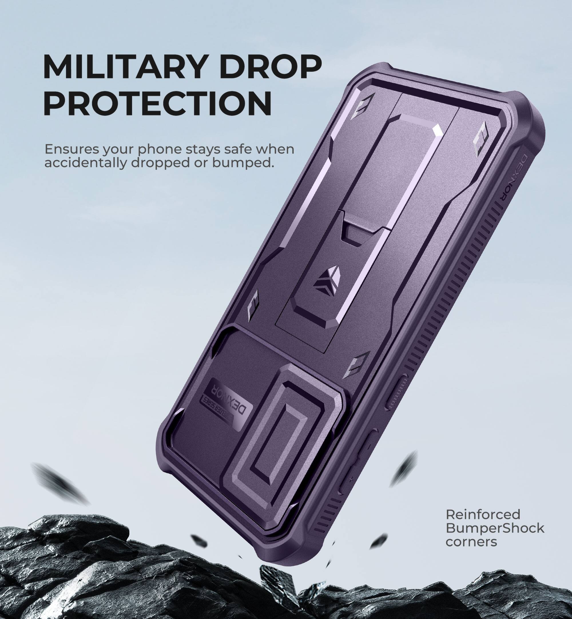 MILITARY DROP PROTECTION  
Ensures your phone stays safe when accidentally dropped or bumped.  

Reinforced BumperShock corners