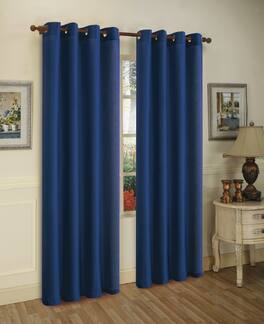 J&V TEXTILES - 2 Panels Solid Grommet Faux Silk Window Curtain Drapes Treatment 58" Wide and 84" Length - 2-MIRA NAVY
