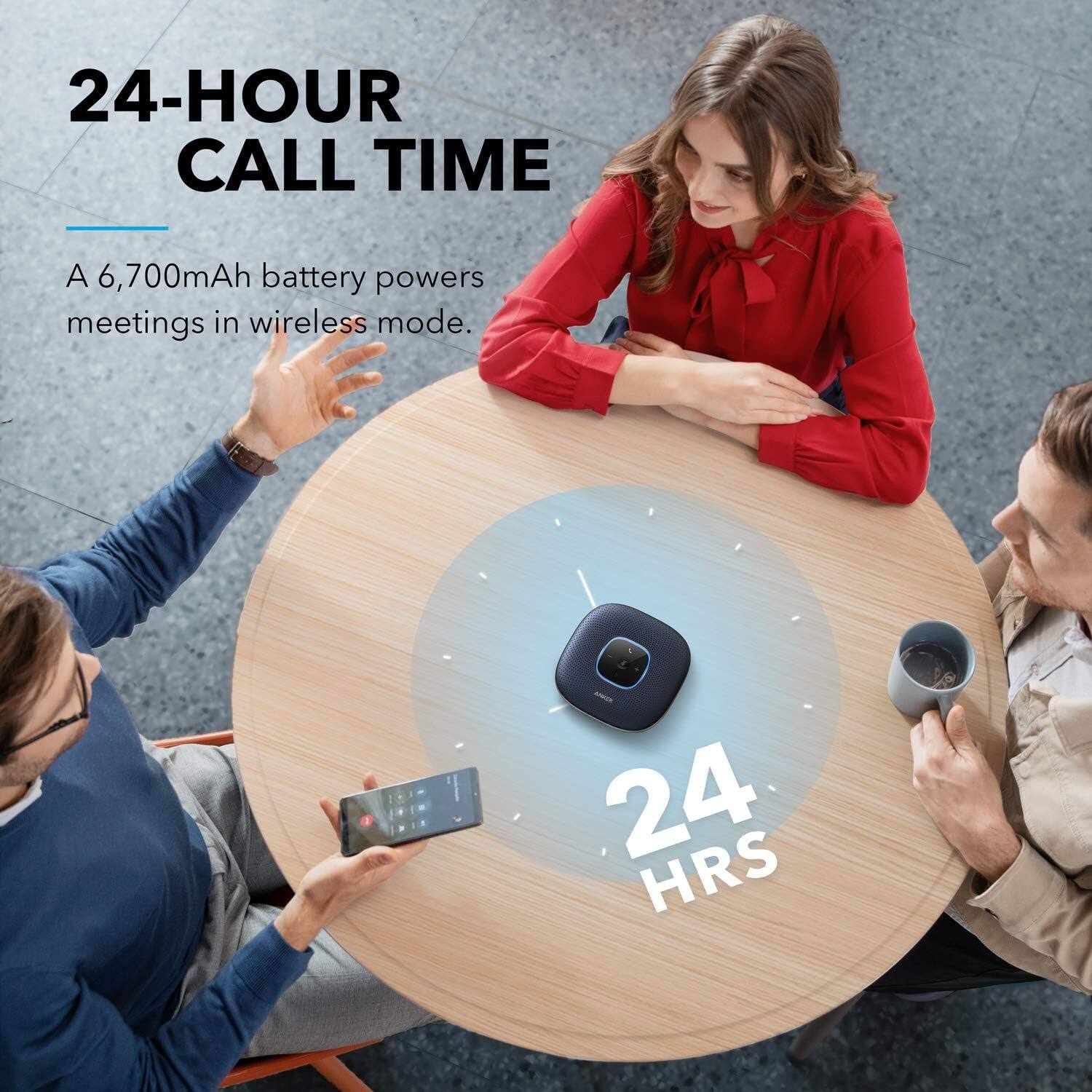 24-HOUR CALL TIME

A 6,700mAh battery powers meetings in wireless mode.

24 HRS