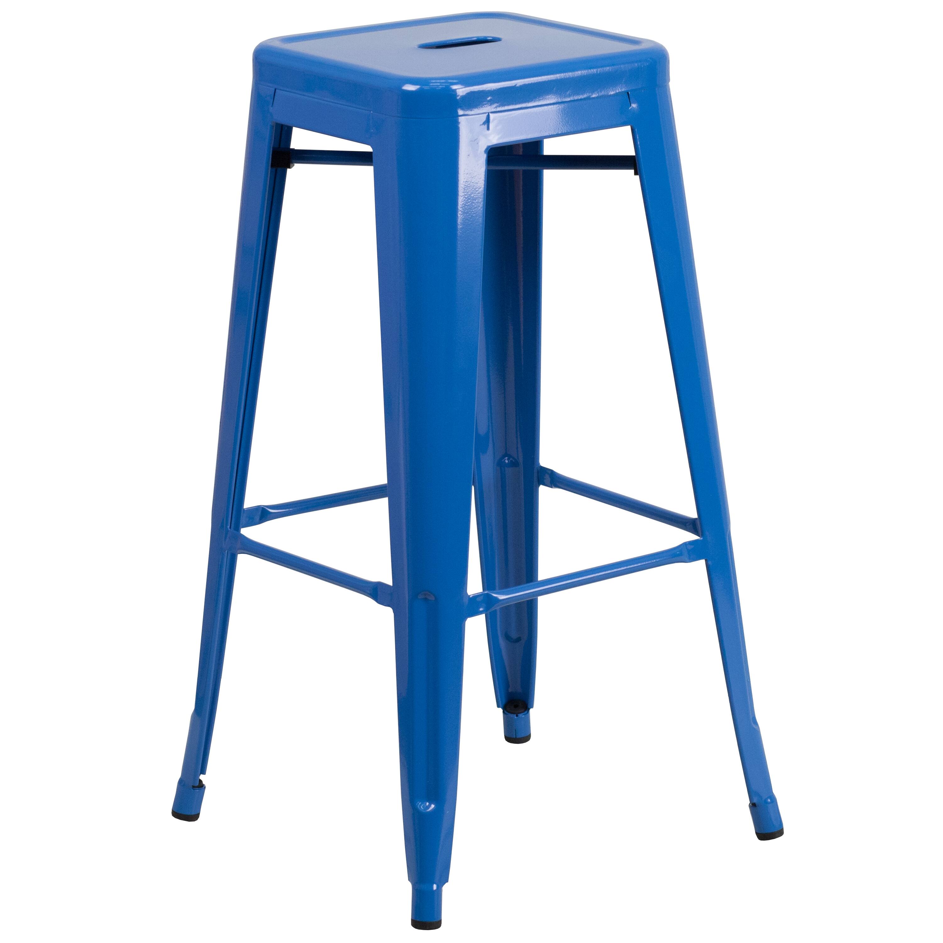 Alt View 4. Emma + Oliver - Commercial Grade 30" Round Metal Indoor-Outdoor Bar Table Set, 2 Backless Stools - Blue.