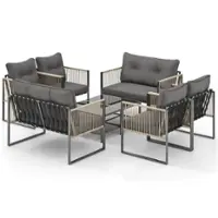 Costway 8 PCS Patio Furniture Set PE Rattan Conversation Sofa Set with Thick Cushions - Gray - Front_Zoom