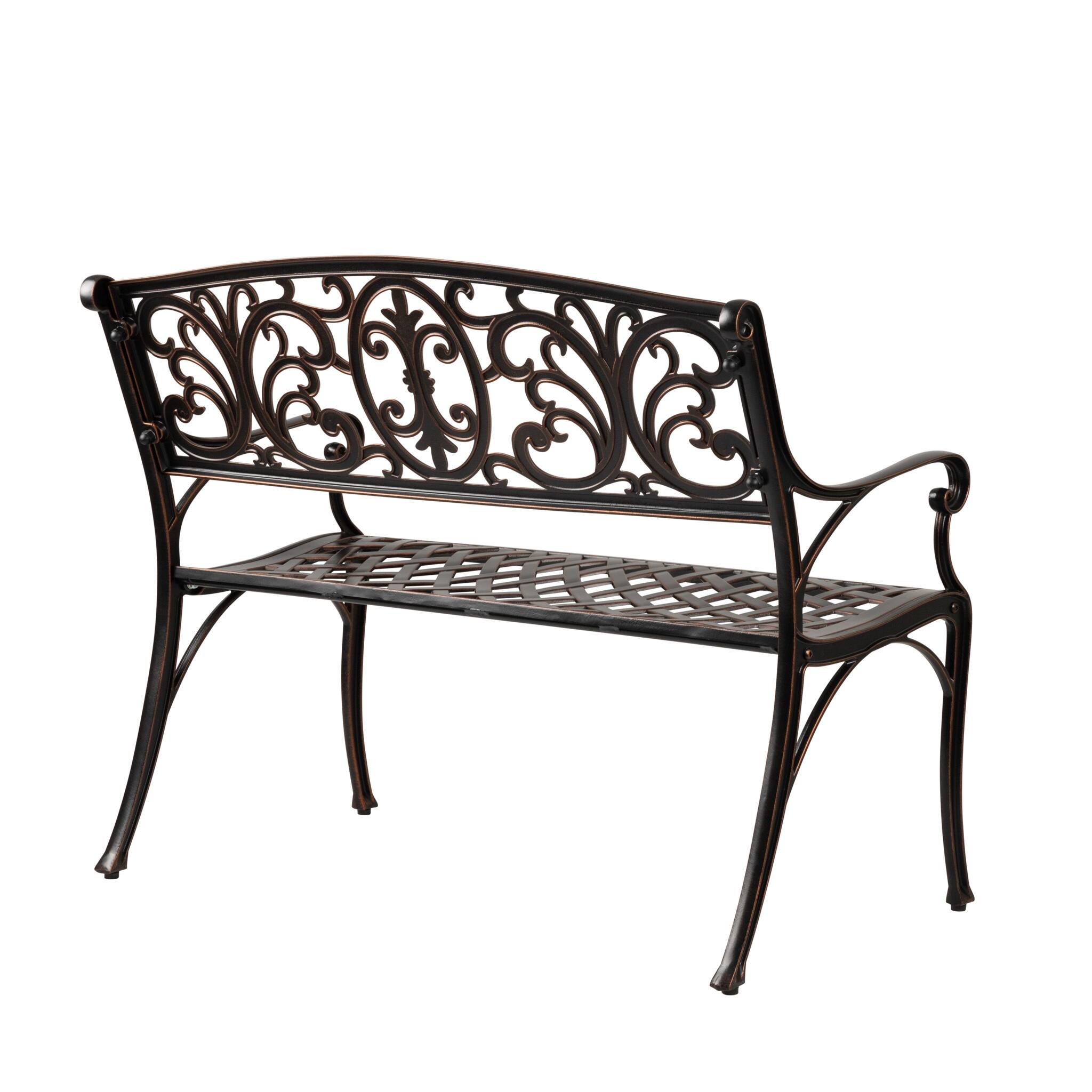 Alt View 1. Balkene Home - Decatur Cast Aluminum Patio Bench Heavy Duty Rust Free Metal Construction Front Porch Backyard Garden Pool Deck Outdoors - Antique Bronze.