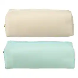 Unique Bargains - 2pcs Leather Pen Pouch, Small Zippered Pencil Case, Stationery & Makeup Organizer for Adults - Beige Light Blue