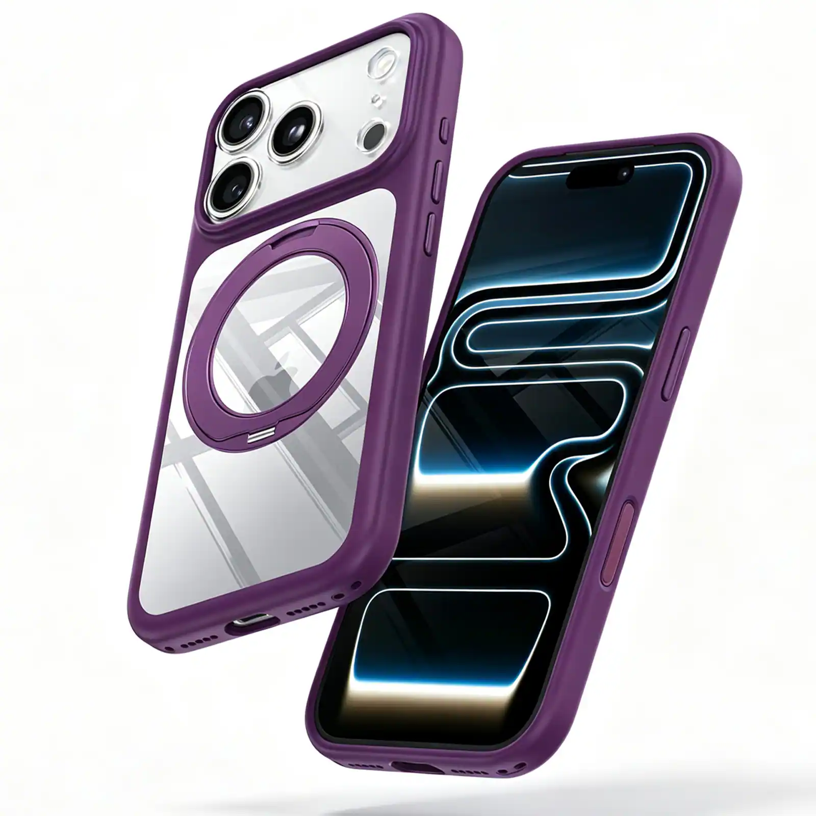 Dteck - Magnetic Clear Case for Apple iPhone 17 Pro Max,Slim Rugged Non-Slip Protective Back Cover with 360 Rotating Kickstand - Purple