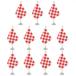 Unique Bargains - 12pcs 12" R/W Checkered Table Flag for Racing/Sport Party, Bamboo Stick & Silver Round Base - Red and White Flag, Silver Base