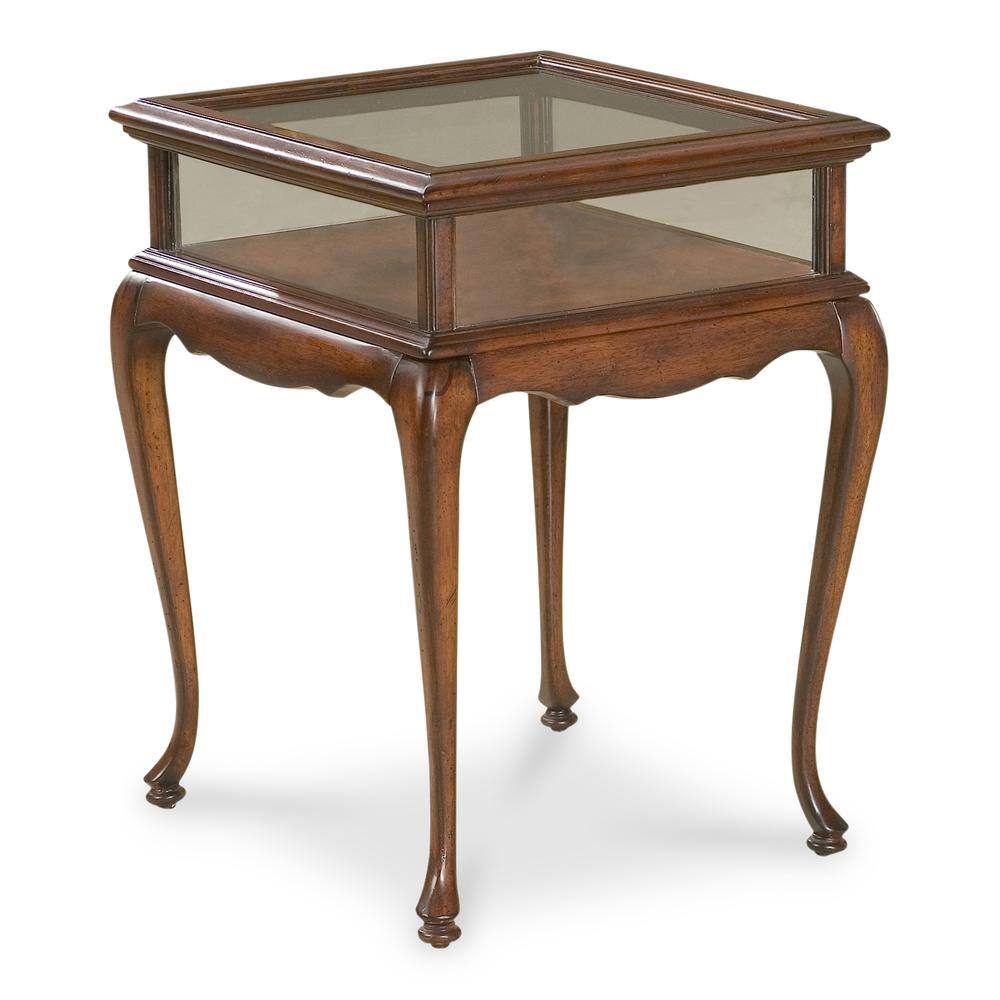 Front. Starlight Canyon Home - Dark Brown Shadow Box Coffee Table with Glass Top and Display Storage - Dark Brown.