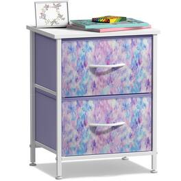 Sorbus - Nightstand with 2 Drawers - Steel Frame, Wood Top &Fabric Bins -Home, Bedroom, Office &College Dorm, Kids Bedside - Tie Dye Purple