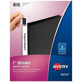 Avery - Binder Spine Insert, 1" Spine Width, 40 Inserts/Sheet, 5 Sheets/Pack - White